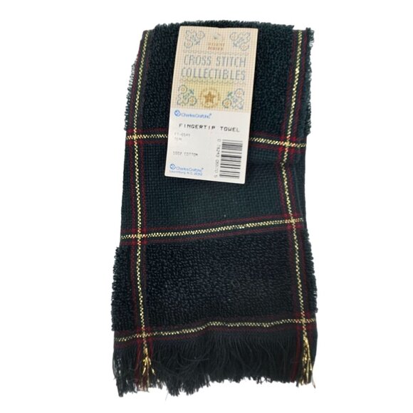 NEW Charles Craft Green 14-Count Border Fingertip Towel Cross Stitch Plaid - Picture 5 of 5